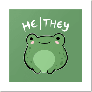 Cute Frog Celebrating He/They Pronouns - A Nonbinary Aesthetic for Enby, LGBTQ, Demigirl, and Demiboy Posters and Art